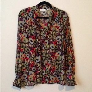 Hinge Silk Button Front Blouse SZ S